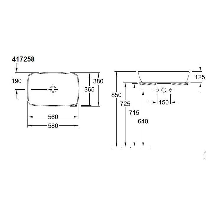 Umywalka nablatowa Villeroy & Boch Artis ,58x38,  bez przelewu,  TitanCeram, coal black