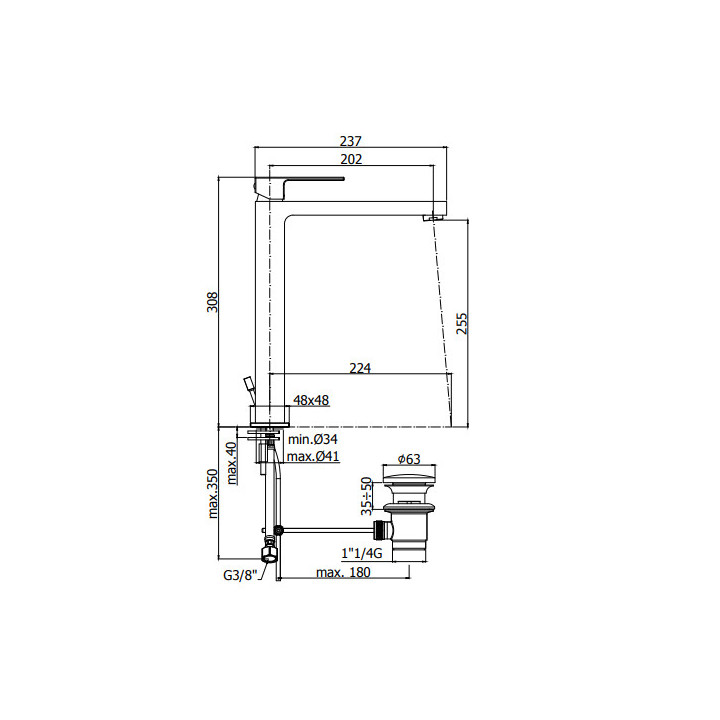 Bateria umywalkowa  Paffoni Elle, pionowa, z korkiem klik-klak, czarny mat, EL081KNO, Nr. kat. EL081KNO