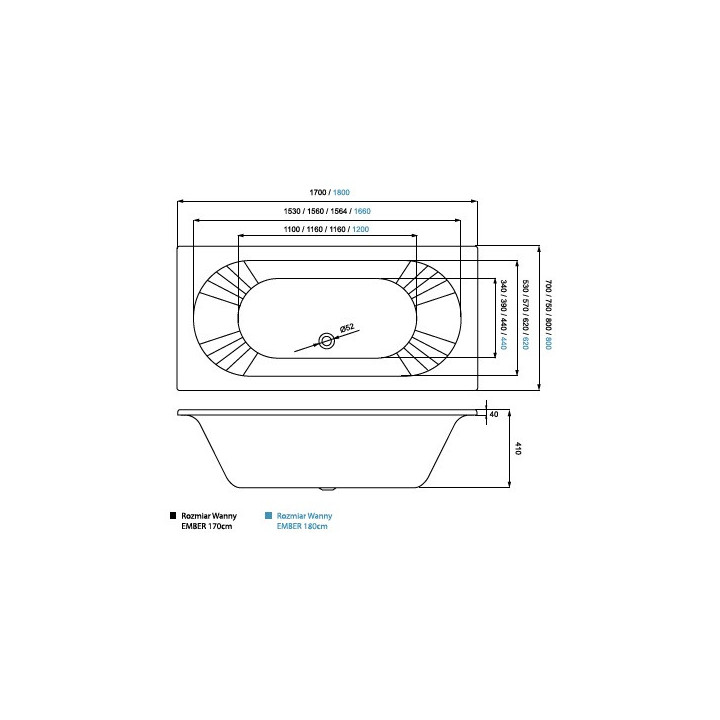 Wanna tradycyjna Massi Ember 180cm, biały