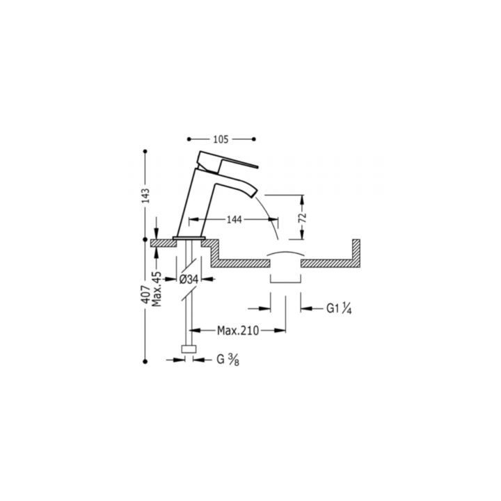 Bateria umywalkowa Tres Cuadro Exclusive, stojąca, z korkiem, czarny mat