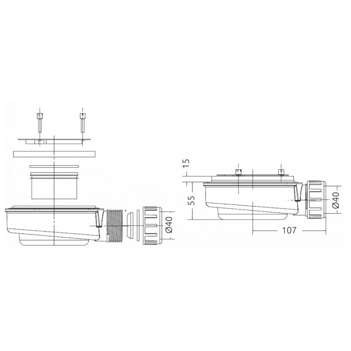 Syfon Radaway, odpływ Ø 40 mm, czyszczony od góry
