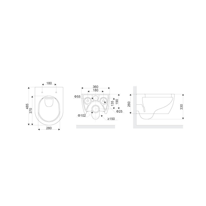 Miska wc wisząca Excellent Bull bezrantowa 53 x 36 cm w komplecie z deską wolnoopadającą - biała