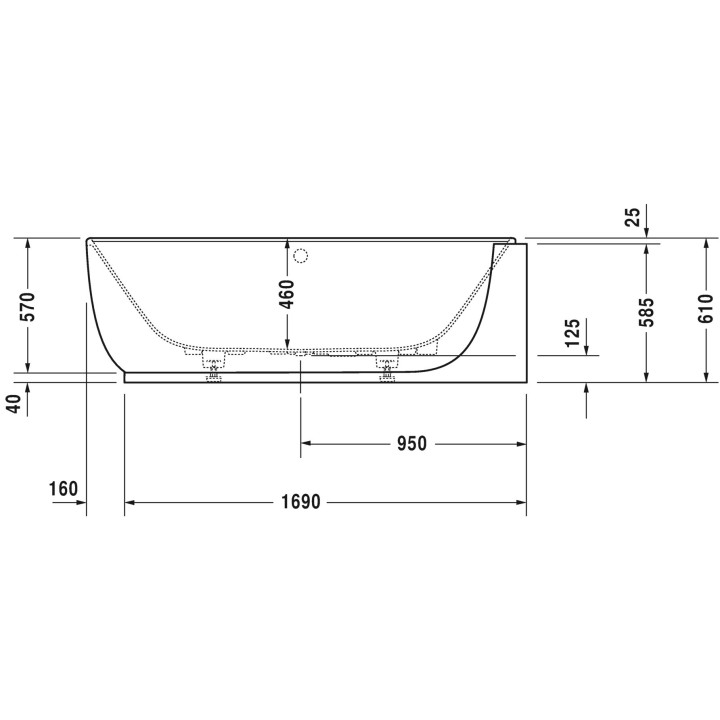 Wanna Duravit Luv, narożna prawa, z bezszwową obudową i nóżkami, biały