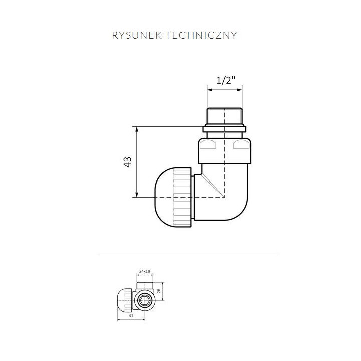 Zawór trójosiowy termostatyczny Terma, Prawy, GZ 24x19 - chrom