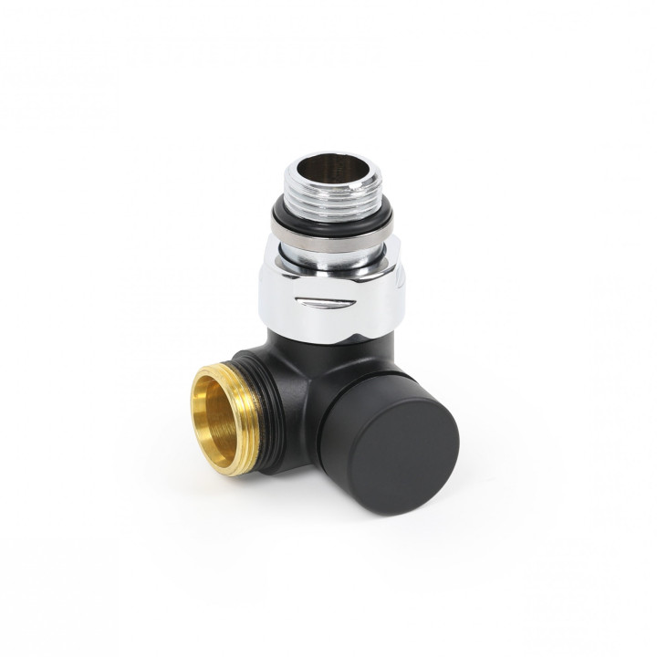 Zawór trójosiowy odcinający kątowy Terma, Lewy, GZ 24x19 - czarny mat