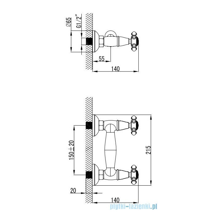 Bateria prysznicowa natynkowa Omnires Retro