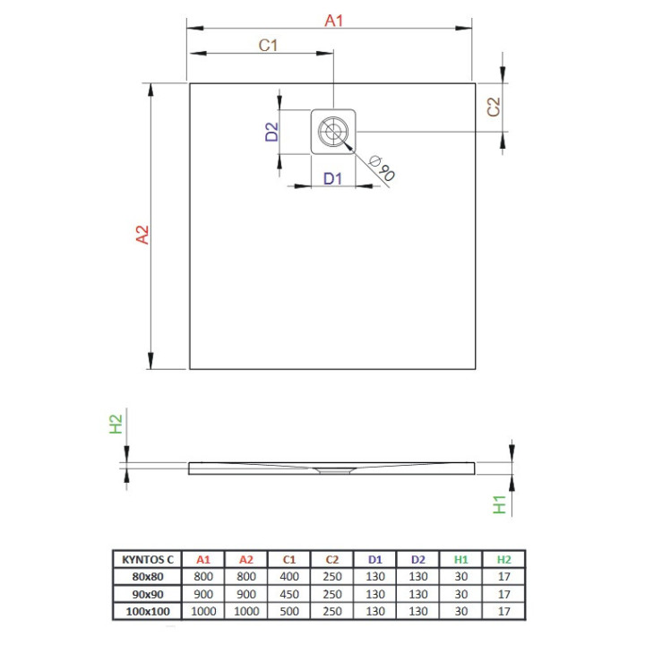 Brodzik Radaway Kyntos C, 90x90, biały