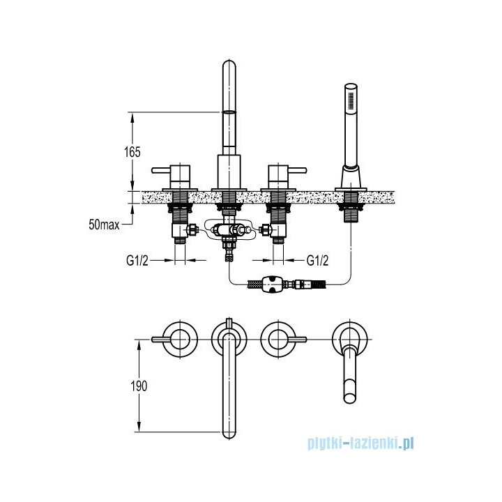 Bateria wannowa 4-otworowa Omnires Y złoto