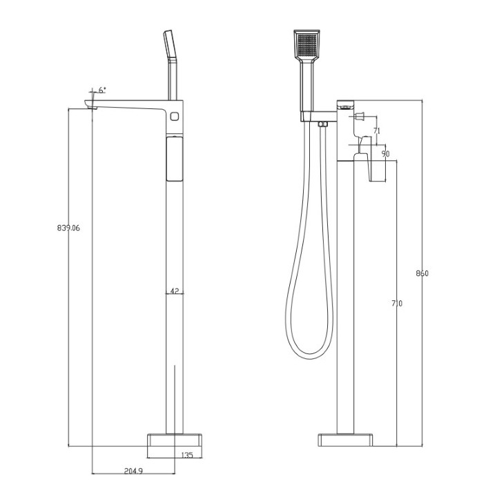 Bateria wannowa wolnostojąca Omnires Parma czarny mat