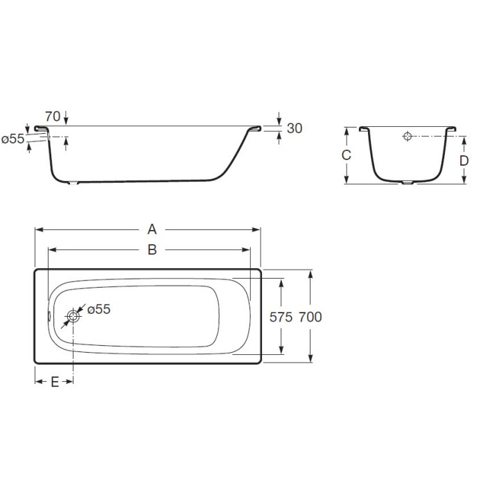 Wanna stalowa Roca Contesa, 140x70cm