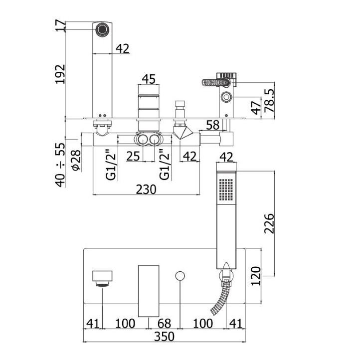 Bateria wannowa podtynkowa zespolona Paffoni Effe 2-odbiorniki 