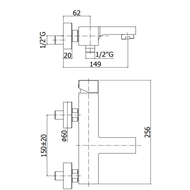 Bateria wannowa Paffoni Elle, ścienna, chrom (komplet)