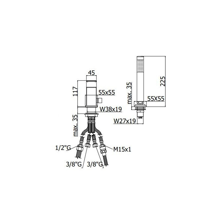 Bateria wannowa 2-otworowa bez wylewki Paffoni Elle / Effe- sanitbuy.pl