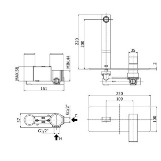 Bateria umywalkowa Paffoni Effe, podtynkowa, zespolona, chrom