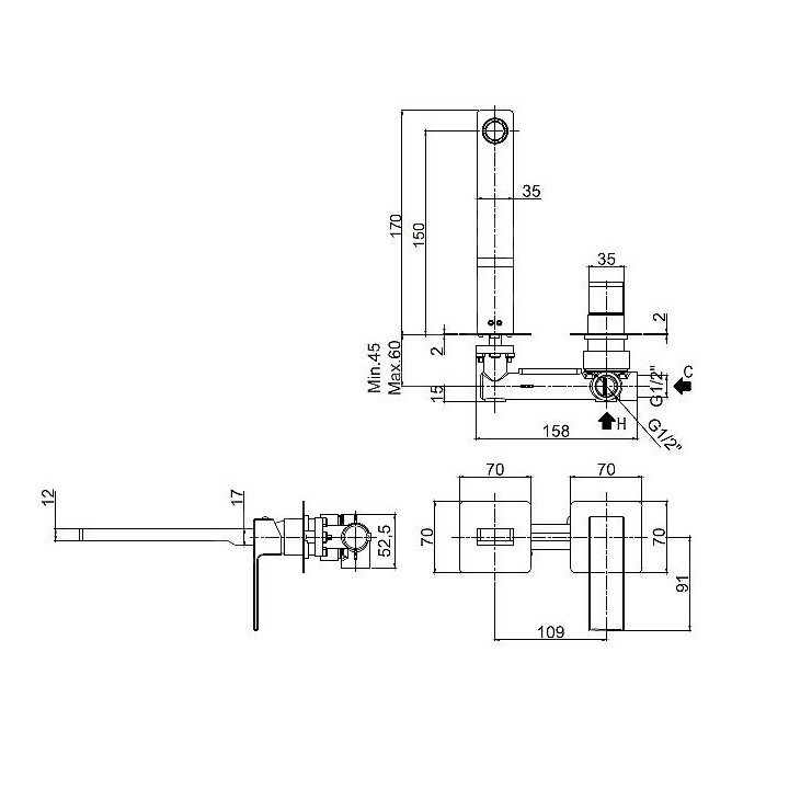 Bateria umywalkowa Paffoni Elle, podtynkowa, zespolona, 150mm, chrom