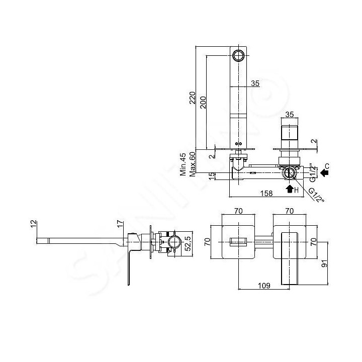 Bateria umywalkowa Paffoni Elle, podtynkowa, zespolona, 150mm, chrom