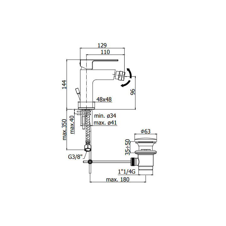Bateria bidetowa stojąca, Paffoni Elle, chrom (korek click clack)