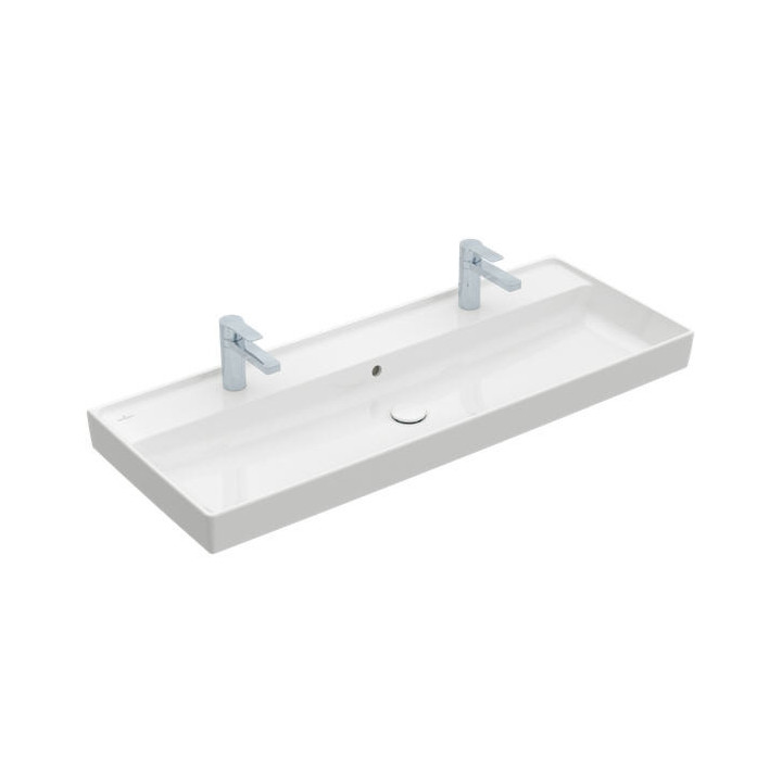 Umywalka meblowa podwójna Villeroy&Boch Collaro, 130x47cm, z przelewem, biała