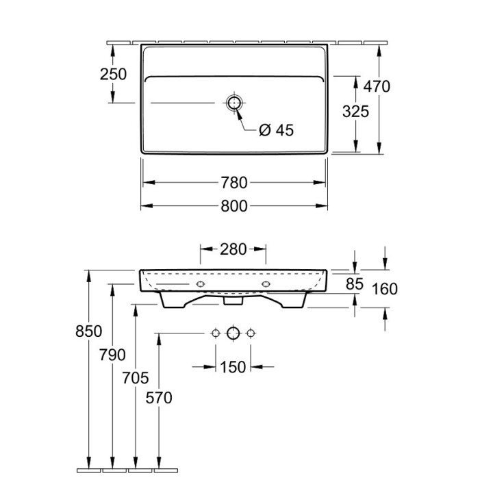 Umywalka meblowa podwójna Villeroy&Boch Collaro, 130x47cm, z przelewem, biała