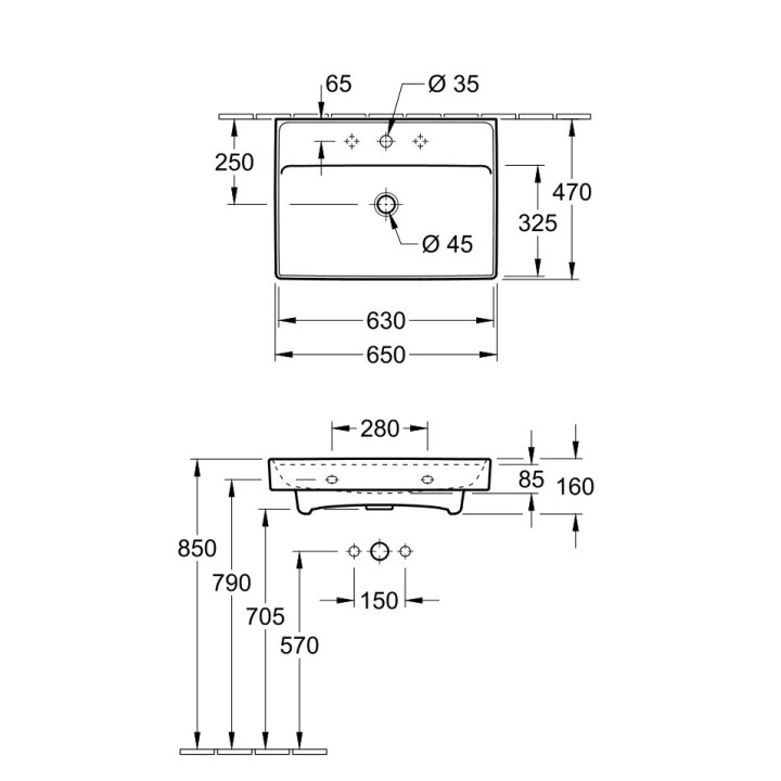 Umywalka meblowa podwójna Villeroy&Boch Collaro, 130x47cm, z przelewem, biała