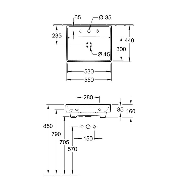 Umywalka meblowa podwójna Villeroy&Boch Collaro, 130x47cm, z przelewem, biała