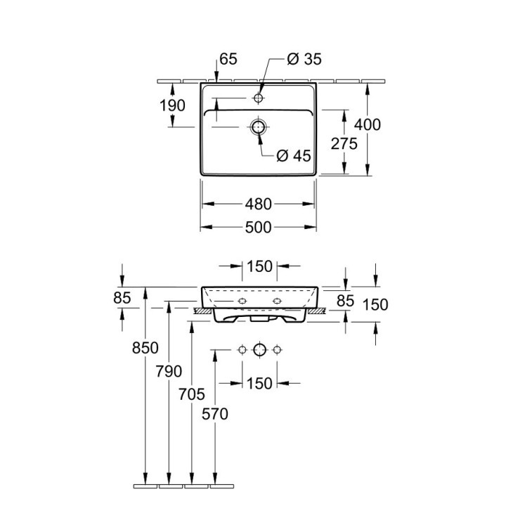 Umywalka meblowa podwójna Villeroy&Boch Collaro, 130x47cm, z przelewem, biała