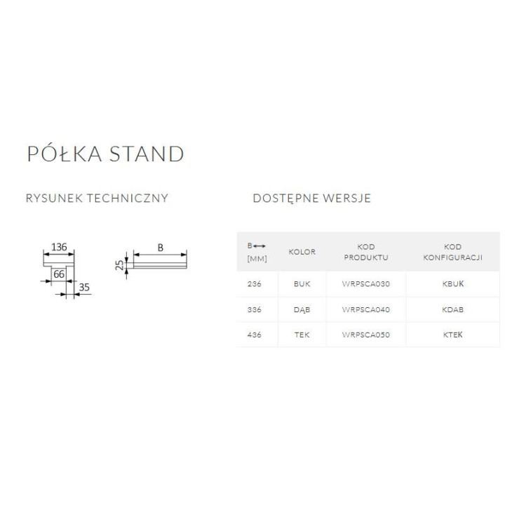 Półka z relingiem Terma Simple 50 cm - dąb