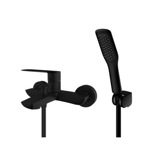 Bateria wannowa z zestawem natryskowym Vedo Desso Nero, natynkowa, czarny mat