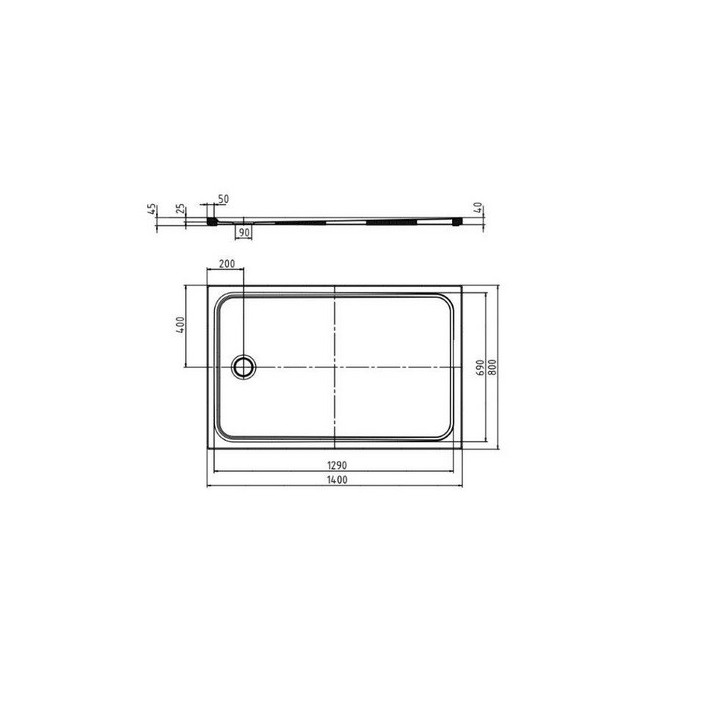 Brodzik prostokątny Kaldewei Cayonoplan 2266-5, biały, z nośnikiem ze styropianu, 80x140x2,5 cm