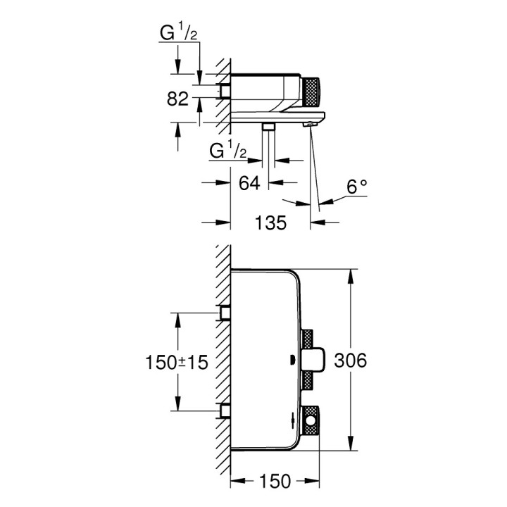 Bateria Grohe Grohtherm SmartControl, wannowo-prysznicowa, ścienna, termostatyczna, chrom