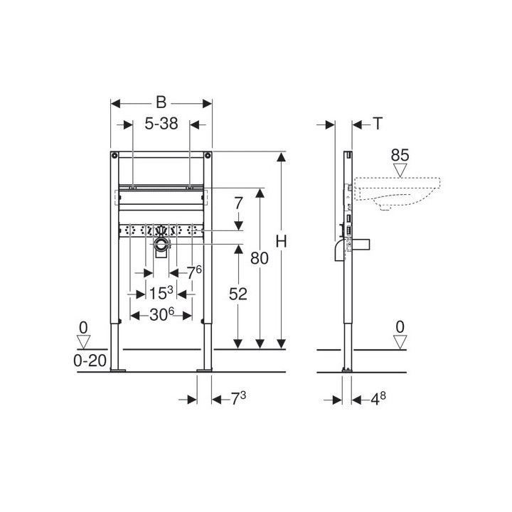 Stelaż podtynkowy do umywalki Geberit Duofix, 82-98cm, do baterii stojącej