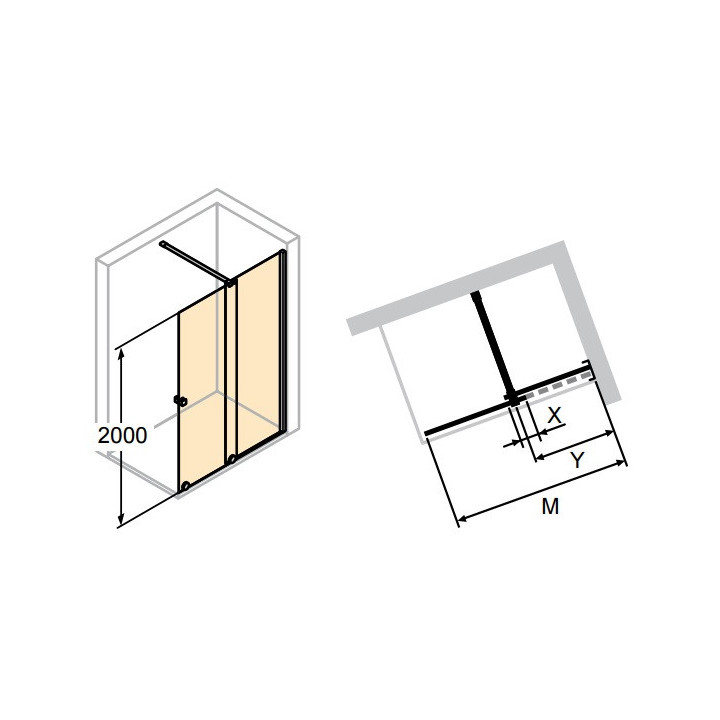 Drzwi prysznicowe suwane Huppe Xtensa 110-120, prawe, szkło przejrzyste czarny profil
