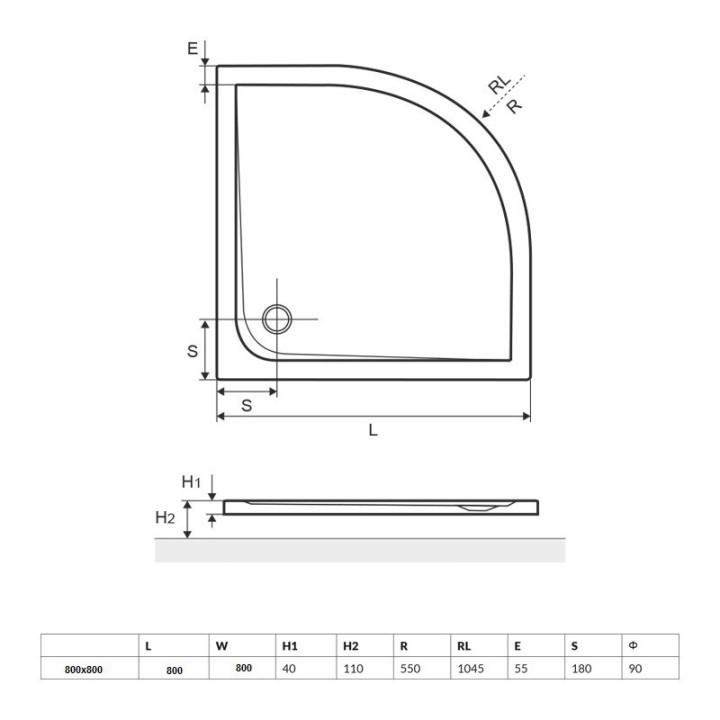 Brodzik półokrągły Excellent Sense 80x80
