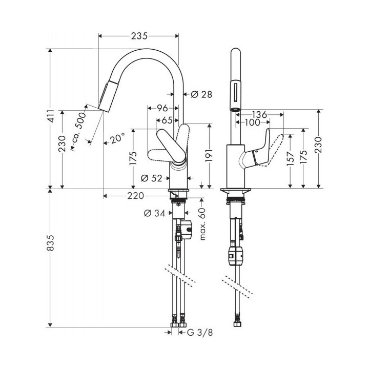 Bateria kuchenna Hansgrohe Focus 240, jednouchwytowa, wyciągana wylewka, czarny mat
