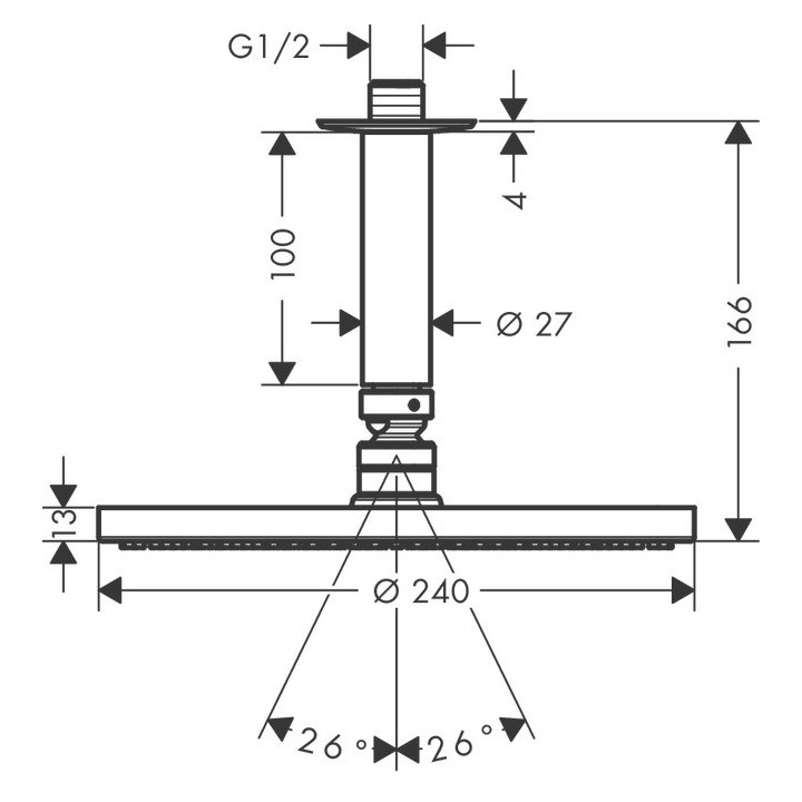 Deszczownica Hansgrohe Raindance S 240 1jet P, przyłącze sufitowe, chrom