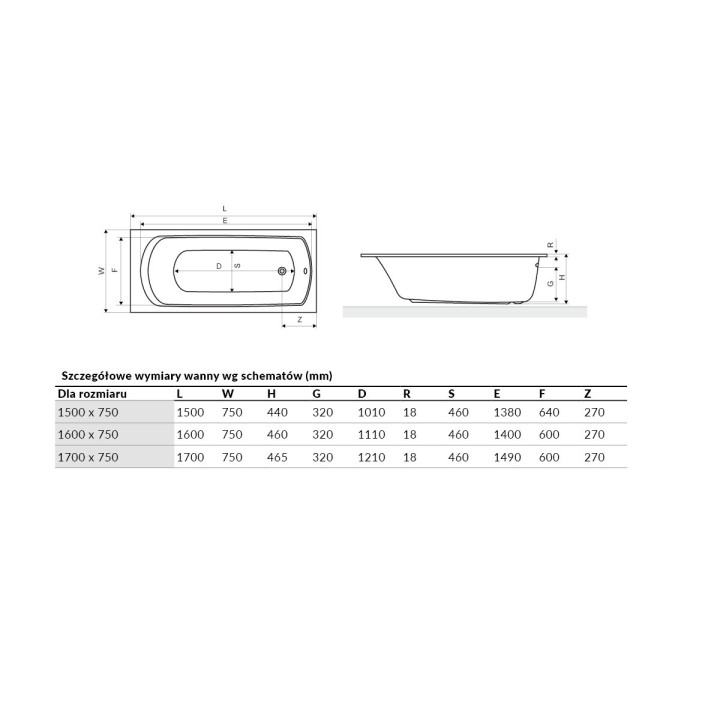 Wanna prostokątna Excellent Lamia Slim 160x75 cm, akrylowa, biała