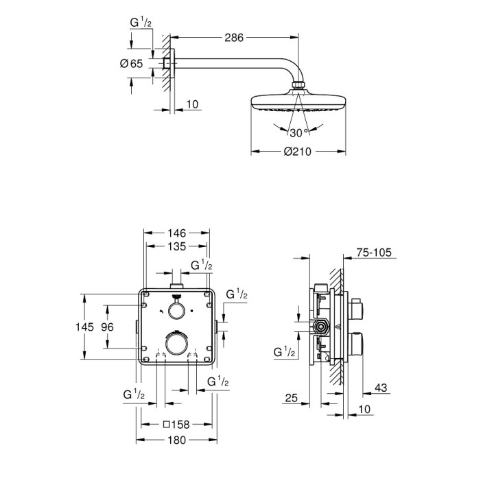 Zestaw prysznicowy Grohe Tempesta 210, podtynkowy, bateria termostatyczna, chrom