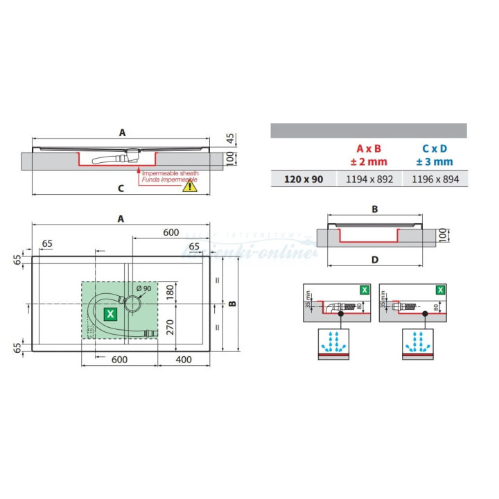 Brodzik prostokątny Novellini Olympic Plus 120x90x4,5cm, szary