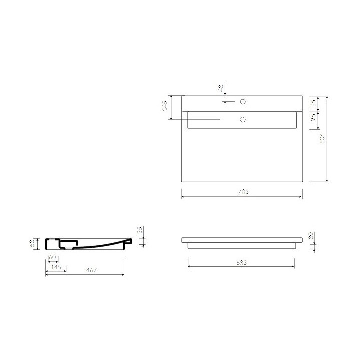 Umywalka nablatowa Marmorin Tatoo I z białą płytką, 705x504x68 mm bez przelewu biała