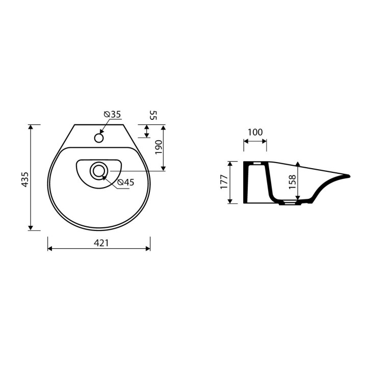 Umywalka nablatowa/wisząca Marmorin Misa 421x435x177 mm bez przelewu biała