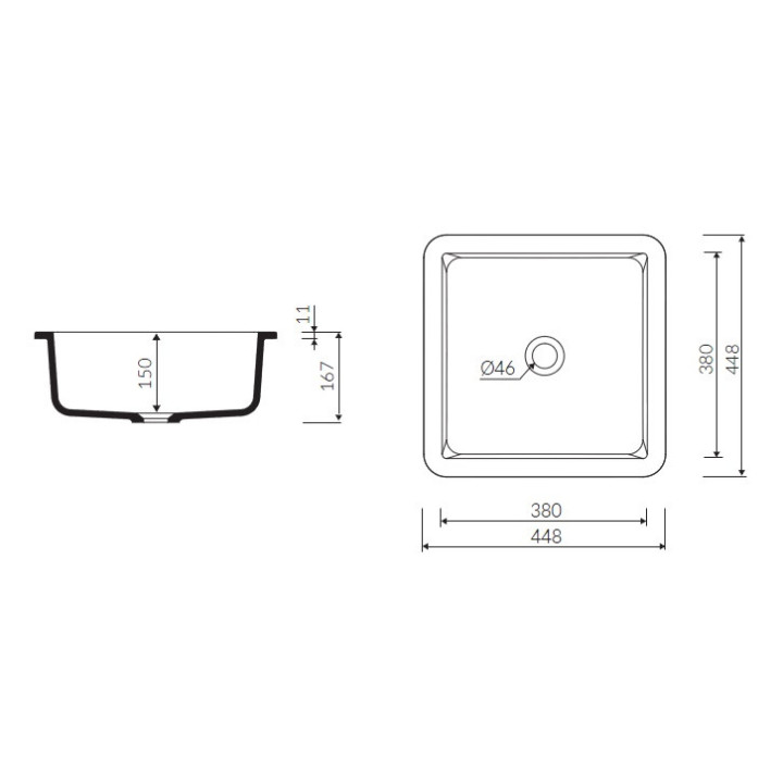 Umywalka wpuszczana w blat Marmorin Lena IV 448x448x167 mm bez otworu na baterię i bez przelewu biała