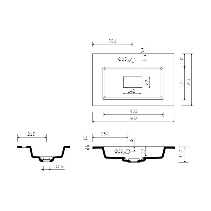 Umywalka meblowa/wpuszczana w blat Marmorin Lira 60, 602x390x117 mm biała 