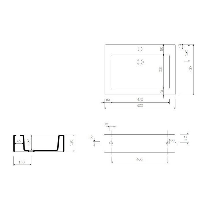 Umywalka Marmorin Ceto 60, meblowa/wisząca/nablatowa 600x430x150 mm