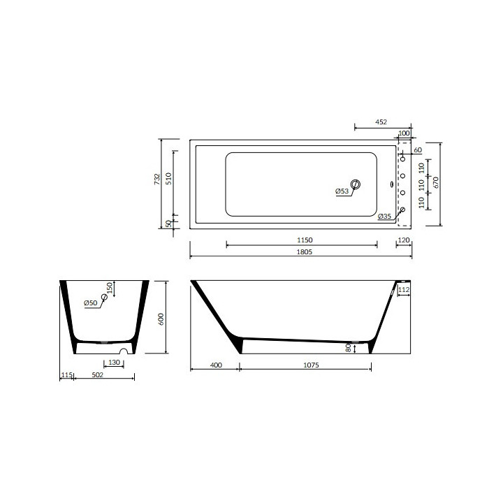 Wanna Marmorin Tebe II 180x73 cm, narożna