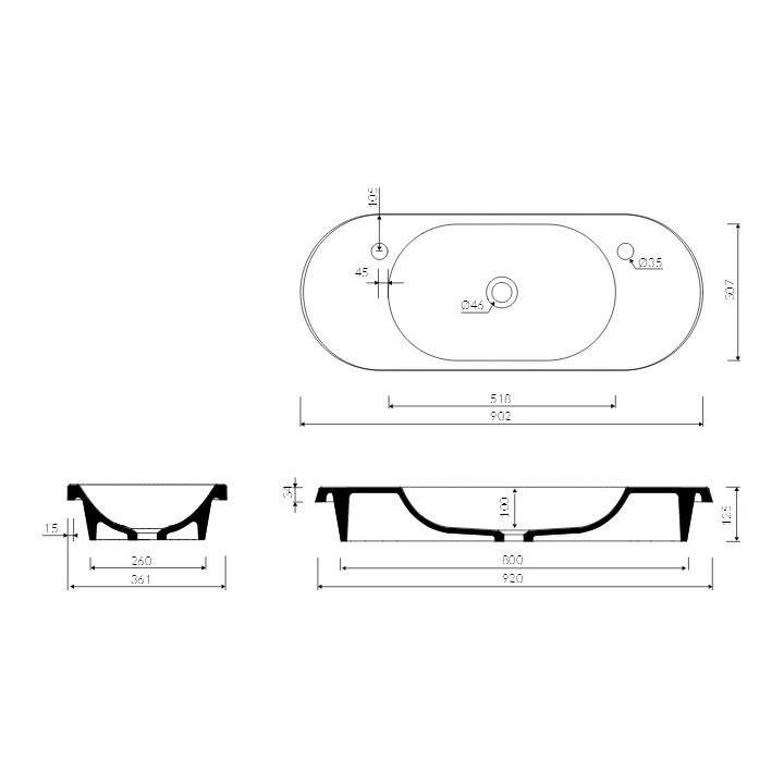 Umywalka Marmorin Pia 900 92x36 cm