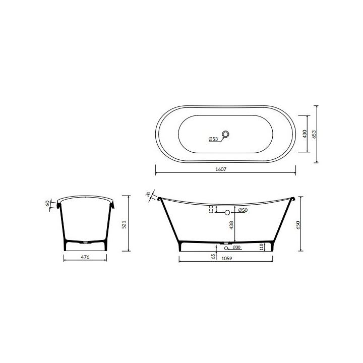 Wanna Marmorin Pia 161x65 cm, wolnostojąca, bez przelewu