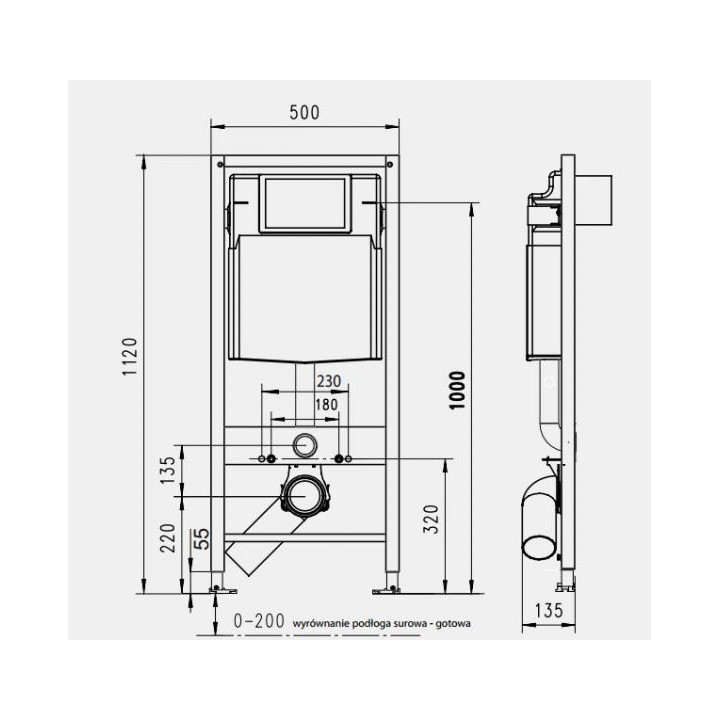 Stelaż podtynkowy WC JomoTech, wysokość montażowa 1120mm, wsporniki w zestawie