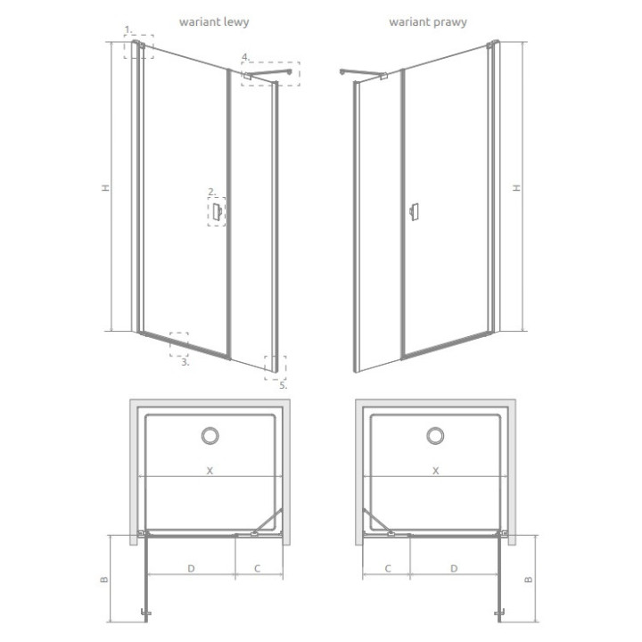 Drzwi prysznicowe Radaway Nes KDS II 120, lewe, 1200x2000mm, srebrny profil