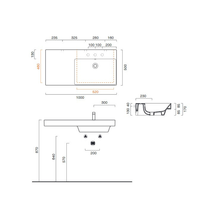 Podwójna umywalka wisząca Catalano Zero, 150x50cm, biała