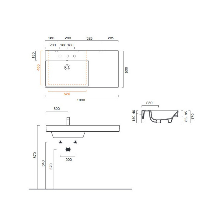 Podwójna umywalka wisząca Catalano Zero, 150x50cm, biała